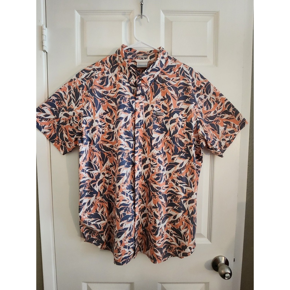 Columbia Mens short sleeve shirt SZ L, Blue‎ & Coral, Live new